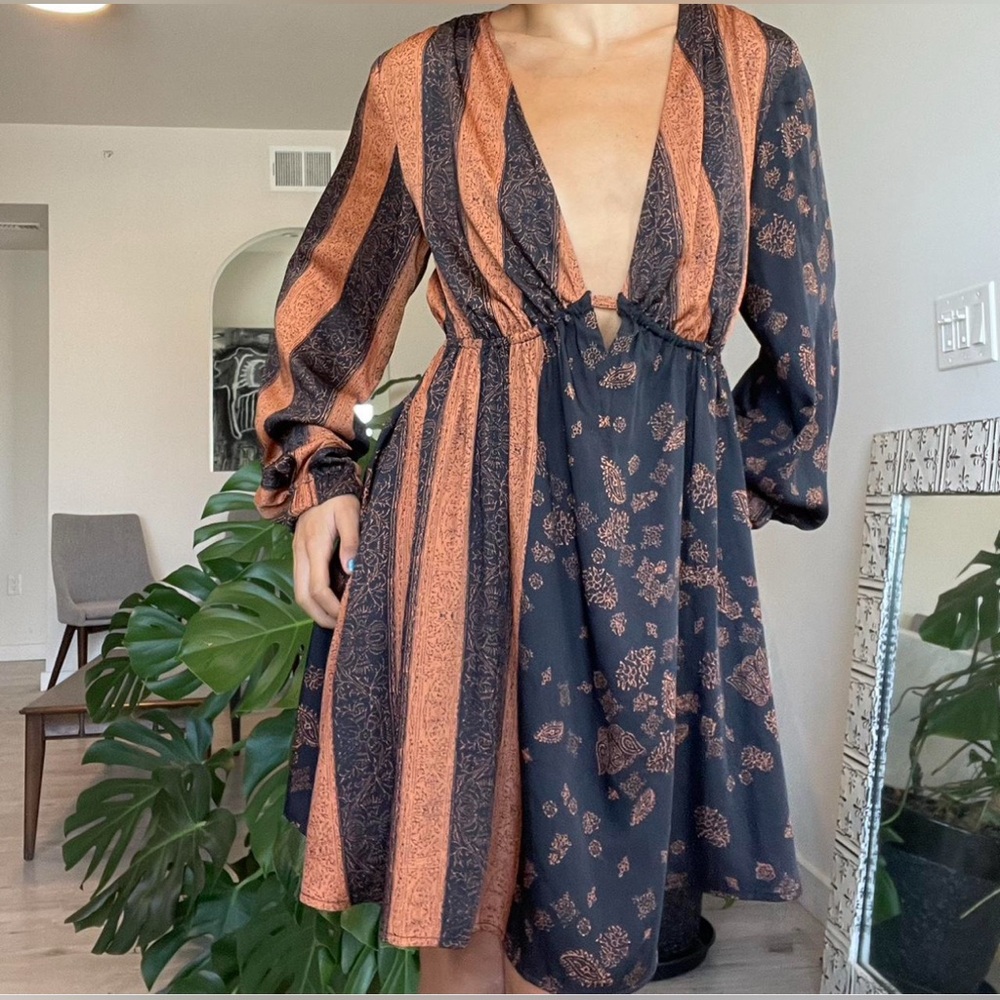 Black & orange striped midi dress with cutout detail